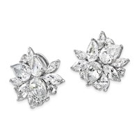 Cheryl M Sterling Silver Rhodium-plated Brilliant-cut & Marquise-cut CZ Cluster Post Omega Back Earrings view 2