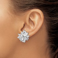 Cheryl M Sterling Silver Rhodium-plated Brilliant-cut & Marquise-cut CZ Cluster Post Omega Back Earrings view 3