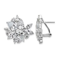 Cheryl M Sterling Silver Rhodium-plated Brilliant-cut & Marquise-cut CZ Cluster Post Omega Back Earrings view 1