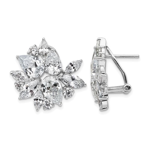 Cheryl M Sterling Silver Rhodium-plated Brilliant-cut & Marquise-cut CZ Cluster Post Omega Back Earrings