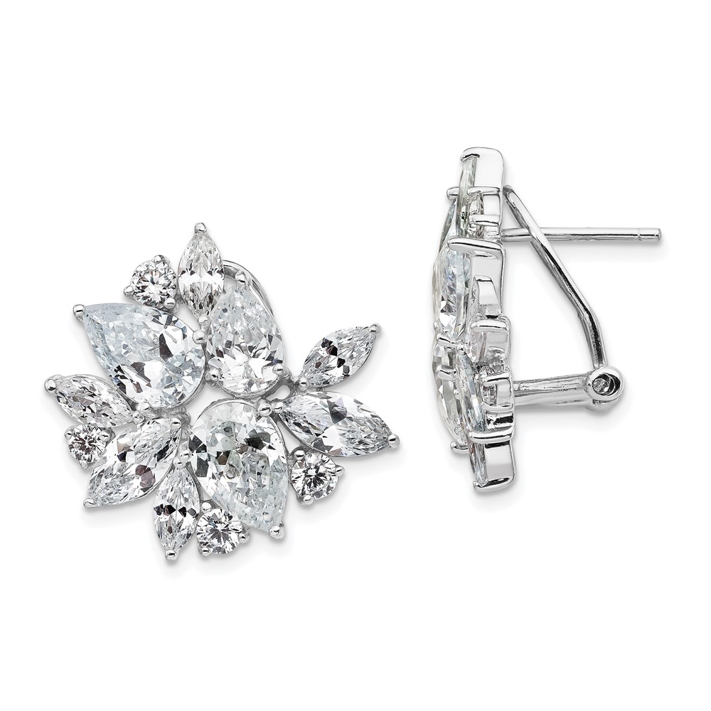 Cheryl M Sterling Silver Rhodium Plated Omega Back CZ Cluster Earrings