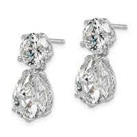 Cheryl M Sterling Silver Rhodium-plated Brilliant-cut CZ Round and Pear Shaped Post Dangle Earrings view 2