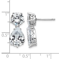 Cheryl M Sterling Silver Rhodium-plated Brilliant-cut CZ Round and Pear Shaped Post Dangle Earrings view 4