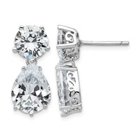 Cheryl M Sterling Silver Rhodium-plated Brilliant-cut CZ Round and Pear Shaped Post Dangle Earrings view 1