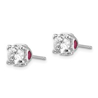 Cheryl M Sterling Silver Rhodium-plated Brilliant-cut Lab Created Ruby and Brilliant-cut White CZ Earrings with Heart Sides Stud Post view 2