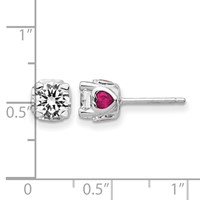 Cheryl M Sterling Silver Rhodium-plated Brilliant-cut Lab Created Ruby and Brilliant-cut White CZ Earrings with Heart Sides Stud Post view 4