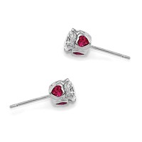 Cheryl M Sterling Silver Rhodium-plated Brilliant-cut Lab Created Ruby and Brilliant-cut White CZ Earrings with Heart Sides Stud Post view 5
