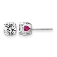 Cheryl M Sterling Silver Rhodium-plated Brilliant-cut Lab Created Ruby and Brilliant-cut White CZ Earrings with Heart Sides Stud Post view 1