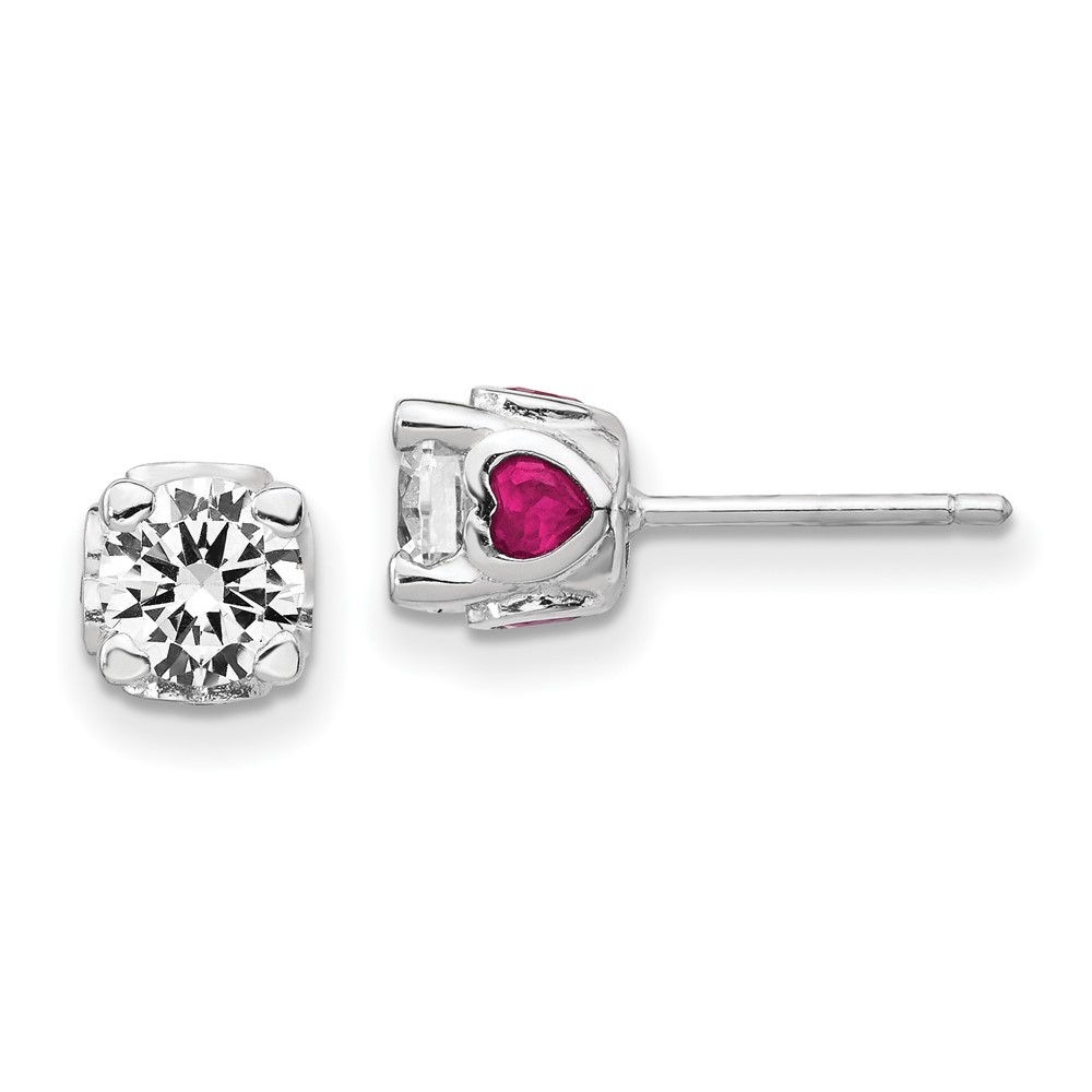 Sterling Silver Cheryl M Rh-p CZ with Lab Created Ruby Hearts Post Earrings