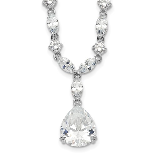 Cheryl M Sterling Silver Rhodium-plated Fancy Marquise-cut & Brilliant-cut Pear CZ Necklace, 17"