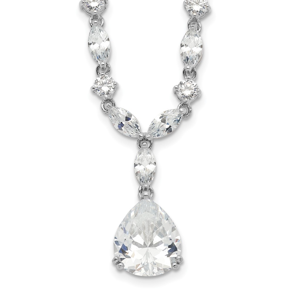 Sterling Silver Cheryl M Rhodium-plated Pear CZ Necklace