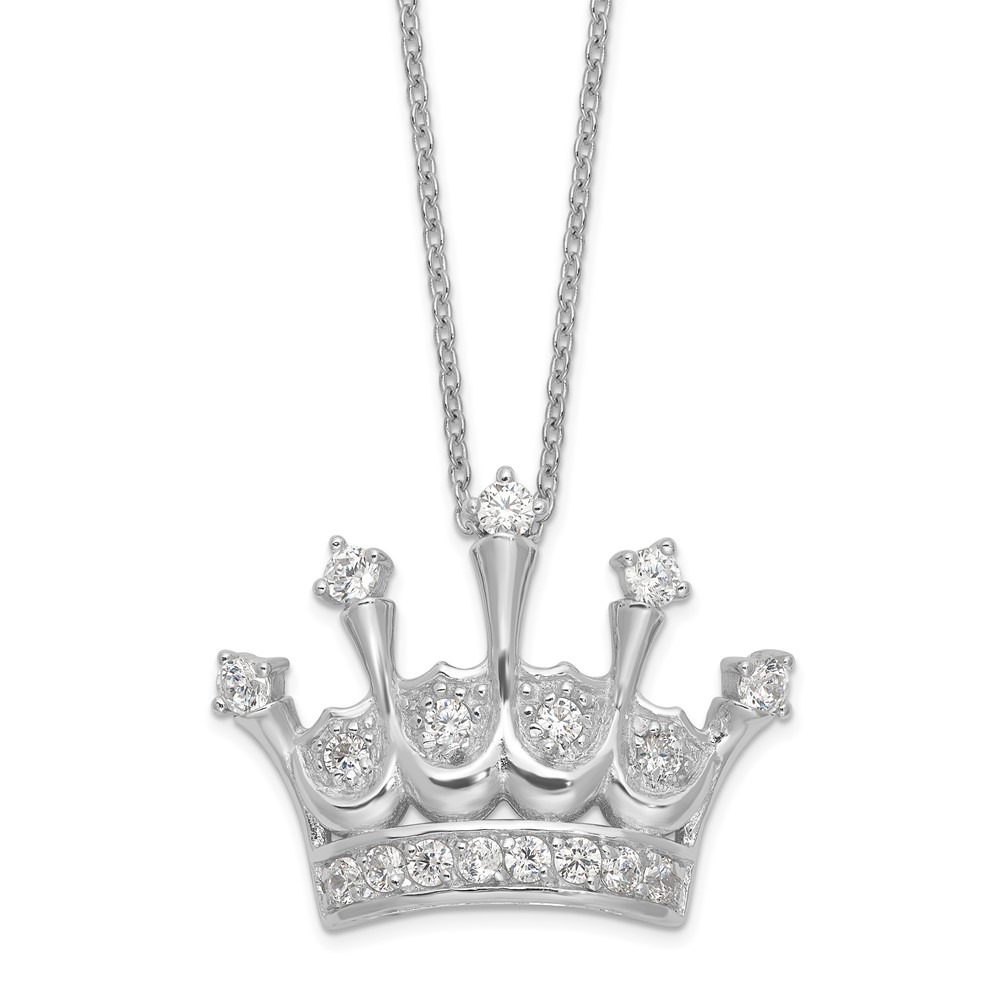 Sterling Silver Cheryl M Rhodium-plated CZ Crown Necklace