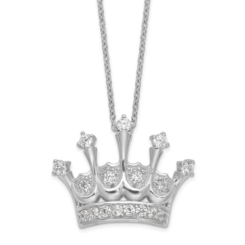 Cheryl M Sterling Silver Rhodium-plated Brilliant-cut CZ Crown Necklace, 18"