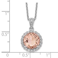 Cheryl M Sterling Silver Rhodium-plated 100 Facet Simulated Morganite and White Brilliant-cut CZ Halo Necklace, 18" view 2