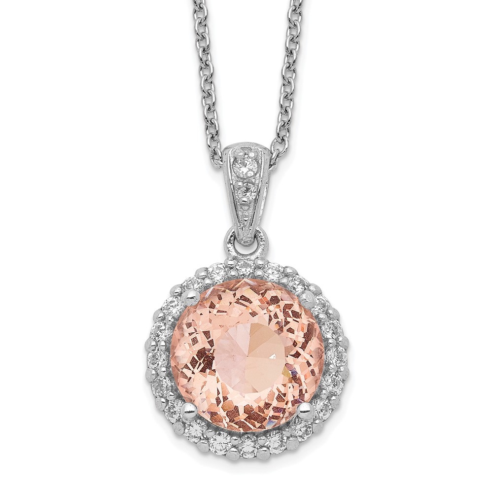 Cheryl M SS Rhodium-plated Simulated Morganite and CZ Halo 18 in Necklace