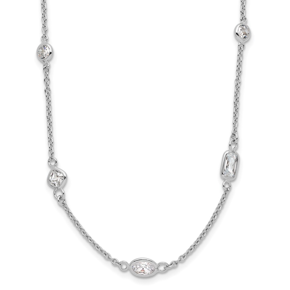 Sterling Silver Cheryl M Rhodium-plated CZ Station Necklace