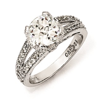 Cheryl M Sterling Silver Checker-cut CZ Ring