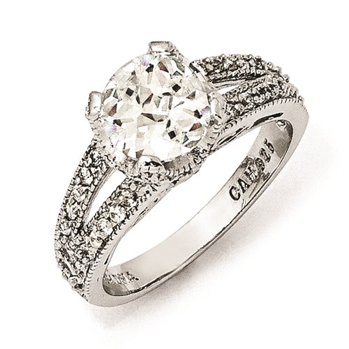 Cheryl M Sterling Silver Checker-cut CZ Ring