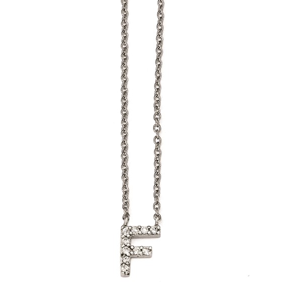 Cheryl M Sterling Silver CZ Letter F 18in. Necklace
