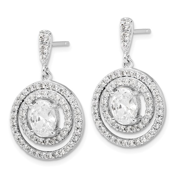 Sterling Silver Circle CZ Dangle Post Earrings