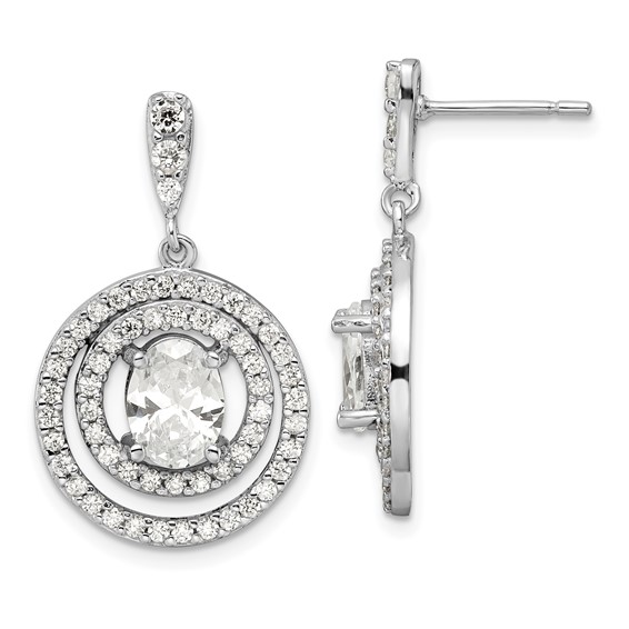 Sterling Silver Circle CZ Dangle Post Earrings