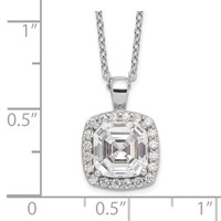 Cheryl M Sterling Silver Rhodium-plated Asscher-cut and Brilliant-cut CZ Halo Necklace, 18" view 3