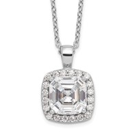 Cheryl M Sterling Silver Rhodium-plated Asscher-cut and Brilliant-cut CZ Halo Necklace, 18" view 1