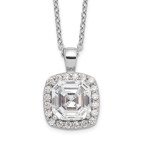 Cheryl M Sterling Silver Rhodium-plated Asscher-cut and Brilliant-cut CZ Halo Necklace, 18"