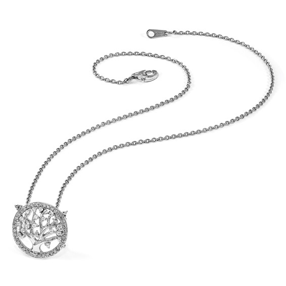 Cheryl M Sterling Silver Rhodium-plated Brilliant-cut CZ Tree Of Life 18 Inch Necklace