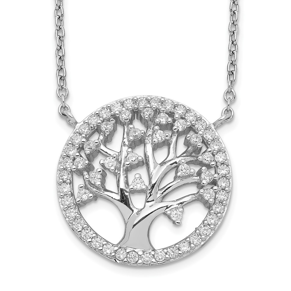Sterling Silver Cheryl M Rhodium-plated CZ Tree Of Life Necklace