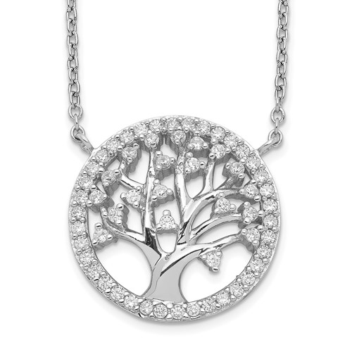 Cheryl M Sterling Silver Rhodium-plated Brilliant-cut CZ Tree of Life Necklace, 18"
