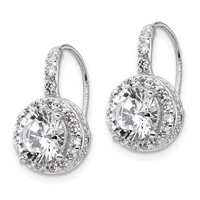 Cheryl M Sterling Silver Rhodium-plated Brilliant-cut Round CZ Halo Kidney Wire Dangle Earrings view 2