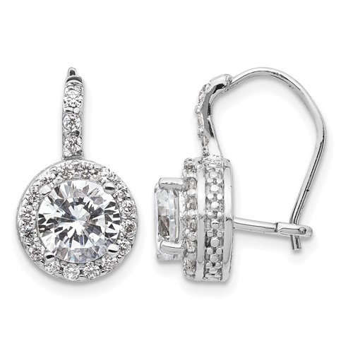 Cheryl M Sterling Silver Rhodium-plated Brilliant-cut Round CZ Halo Kidney Wire Dangle Earrings