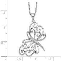 Cheryl M Sterling Silver Rhodium-plated Brilliant-cut CZ Butterfly Necklace, 18" view 3