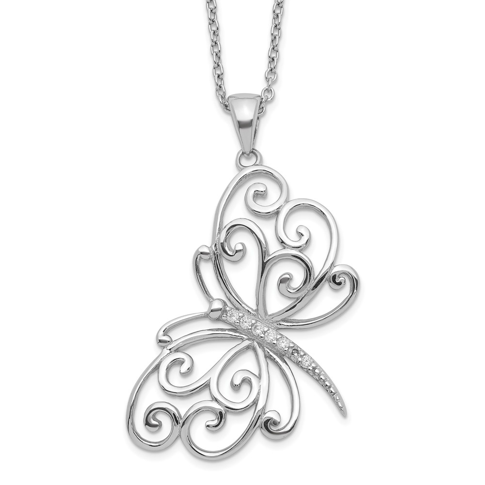 Sterling Silver Cheryl M Rhodium-plated CZ Butterfly Necklace