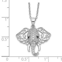 Cheryl M Sterling Silver Rhodium-plated Brilliant-cut Black and White CZ Filigree Elephant Necklace, 18" view 2
