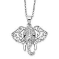 Cheryl M Sterling Silver Rhodium-plated Brilliant-cut Black and White CZ Filigree Elephant Necklace, 18" view 1