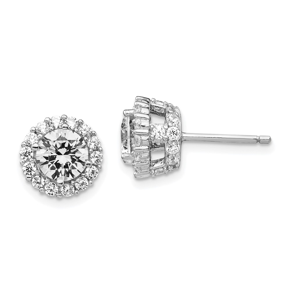 Sterling Silver Cheryl M Rhodium-plated CZ Round Post Earrings
