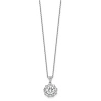 Cheryl M Sterling Silver Rhodium-plated Brilliant-cut and Emerald-cut CZ Halo Necklace, 18" view 2
