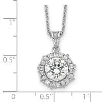 Cheryl M Sterling Silver Rhodium-plated Brilliant-cut and Emerald-cut CZ Halo Necklace, 18" view 3