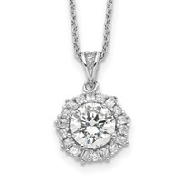 Cheryl M Sterling Silver Rhodium-plated Brilliant-cut and Emerald-cut CZ Halo Necklace, 18" view 1