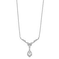 Cheryl M Sterling Silver Rhodium-plated Fancy Brilliant-cut CZ Teardrop Dangle Necklace with 2.25 Inch Extender, 16" view 2