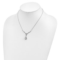 Cheryl M Sterling Silver Rhodium-plated Fancy Brilliant-cut CZ Teardrop Dangle Necklace with 2.25 Inch Extender, 16" view 4