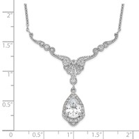 Cheryl M Sterling Silver Rhodium-plated Fancy Brilliant-cut CZ Teardrop Dangle Necklace with 2.25 Inch Extender, 16" view 3