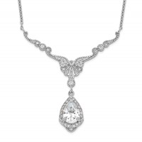 Cheryl M Sterling Silver Rhodium-plated Fancy Brilliant-cut CZ Teardrop Dangle Necklace with 2.25 Inch Extender, 16" view 1