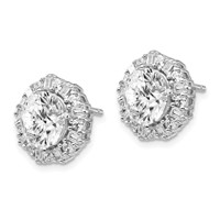 Cheryl M Sterling Silver Rhodium-plated Fancy Brilliant-cut and Emerald-cut CZ Halo Post Earrings view 2