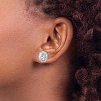 Cheryl M Sterling Silver Rhodium-plated Fancy Brilliant-cut and Emerald-cut CZ Halo Post Earrings view 3