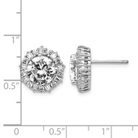 Cheryl M Sterling Silver Rhodium-plated Fancy Brilliant-cut and Emerald-cut CZ Halo Post Earrings view 4