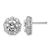 Cheryl M Sterling Silver Rhodium-plated Fancy Brilliant-cut and Emerald-cut CZ Halo Post Earrings view 1