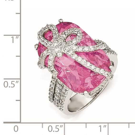 Cheryl M Sterling Silver Pink and White CZ Bow Ring